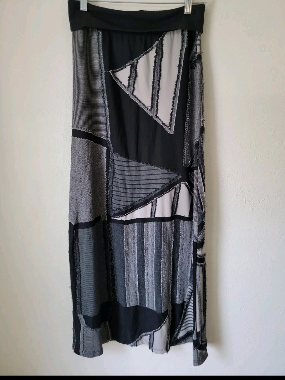 Vintage Y2k Black & Gray Patchwork Maxi Skirt Fold Over Waistband - Picture 2 of 12